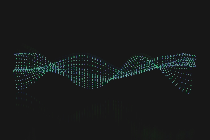 Picture of many spheres making the shape of a layered sine wave